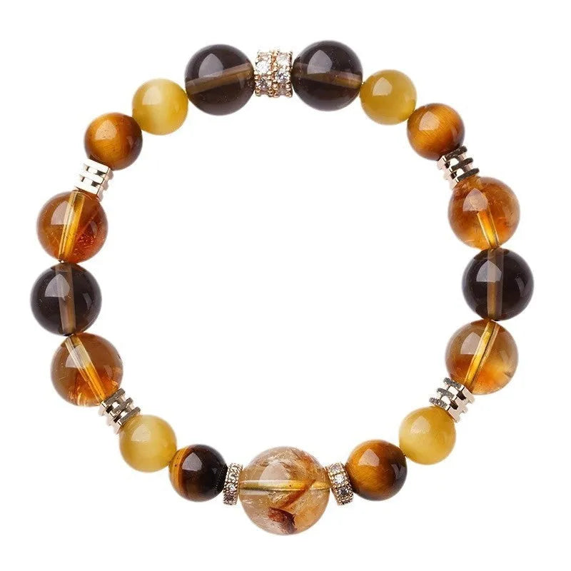 Lucky Jinba natural yellow tower crystal tiger-eye bracelet with geometric design