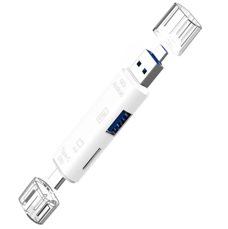 USB-C OTG Hub Adapter with Micro USB port and TF card reader in black or white