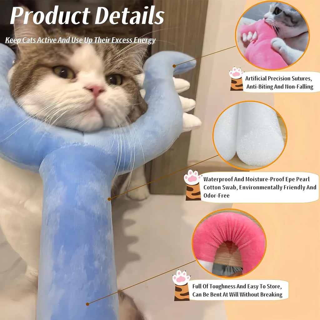 Blue plush cat wand toy with foam-filled tip on a 70cm handle