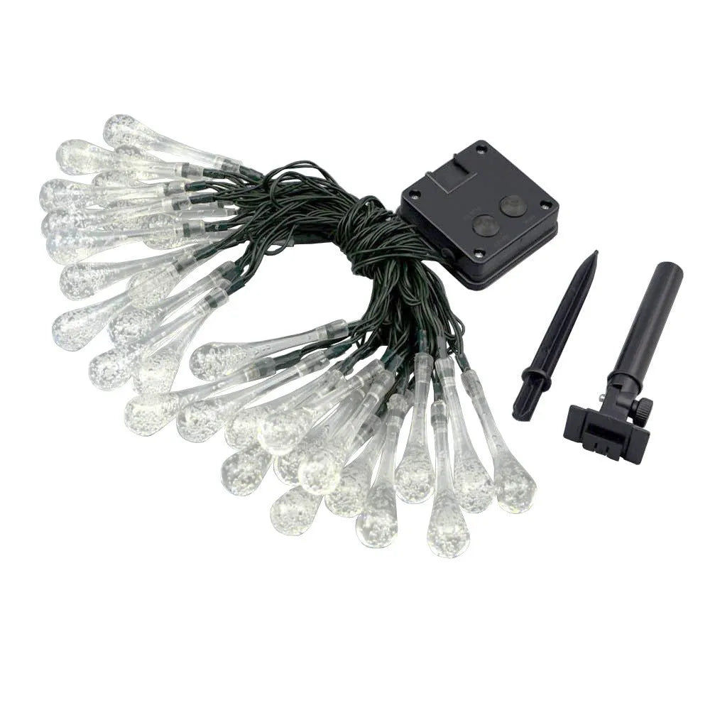 6.5 metre solar LED outdoor string lights with waterproof bubble drop pendants on 30 bulbs