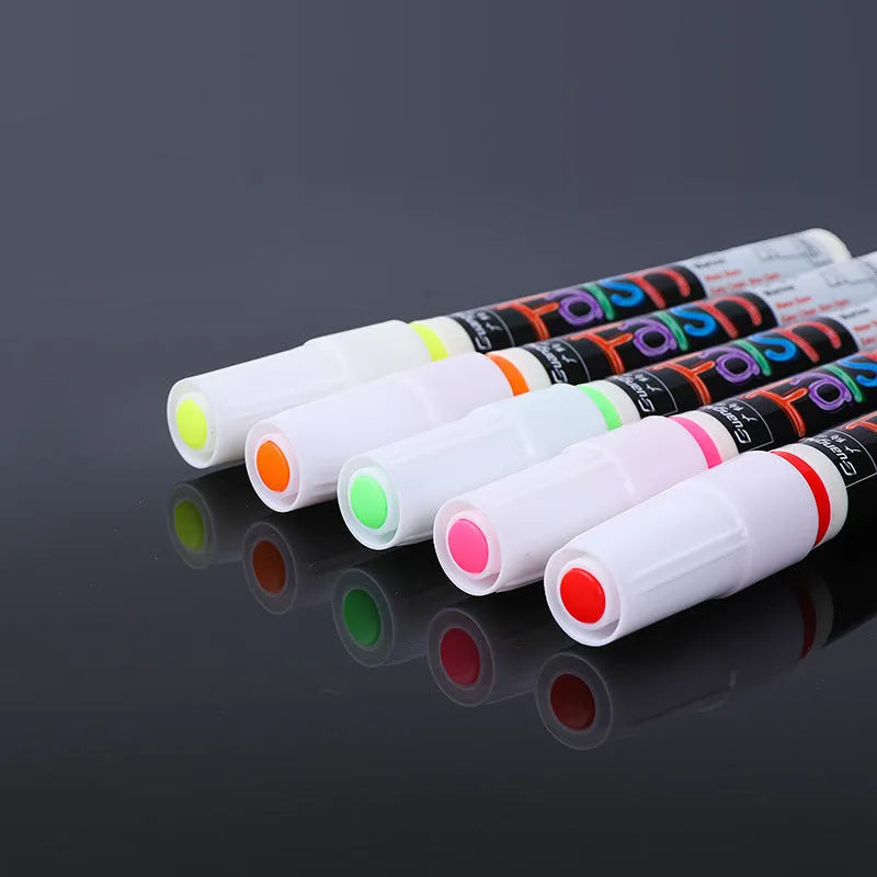 Oblique-shaped 6mm fluorescent board highlighter with plastic shell and 8-colour set on card packaging.