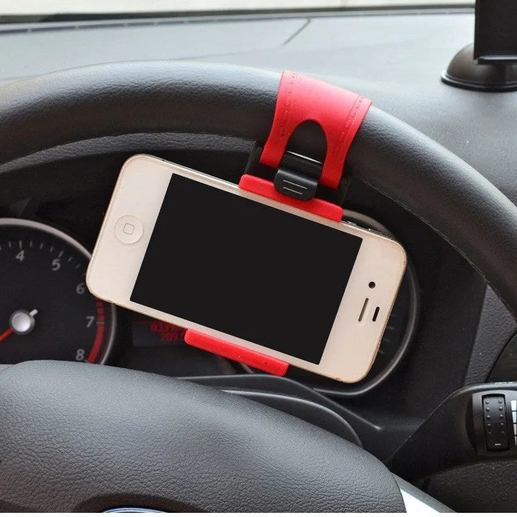 Black universal steering wheel phone mount clip holder for smartphones