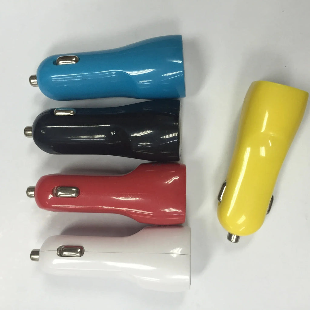Duckbill dual USB car charger with blue LED indicator light showing dimensions 60x42x42mm