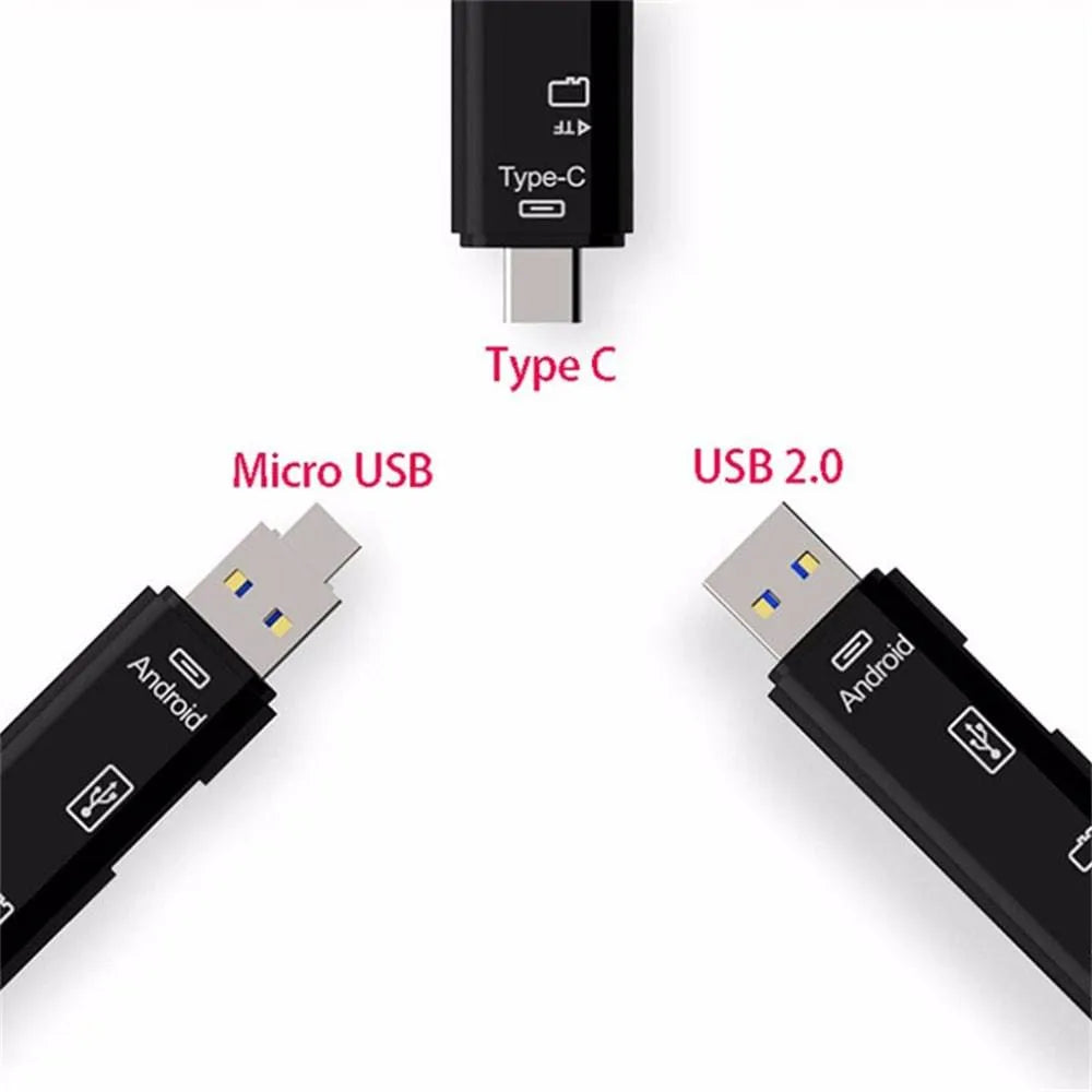 USB-C OTG Hub Adapter with Micro USB port and TF card reader in black or white