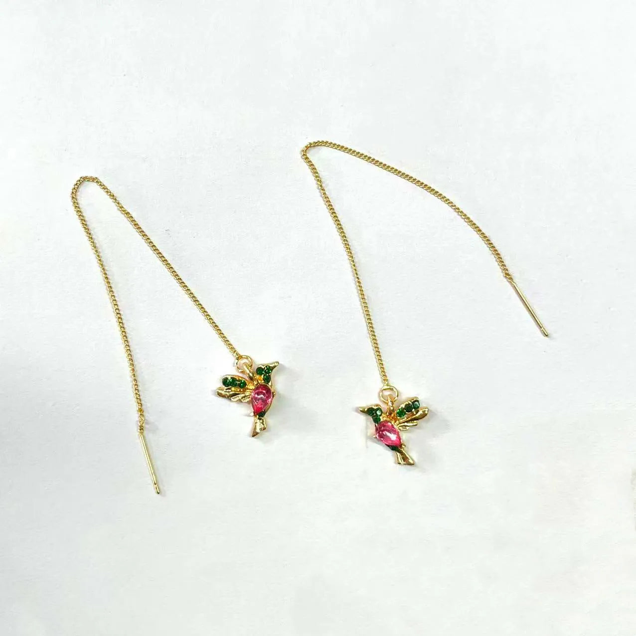 Women's bird hanging long earrings with mixed zirconium wings design in alloy construction with electroplating