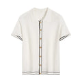 White short sleeve cardigan with contrast colour lapels in old money style