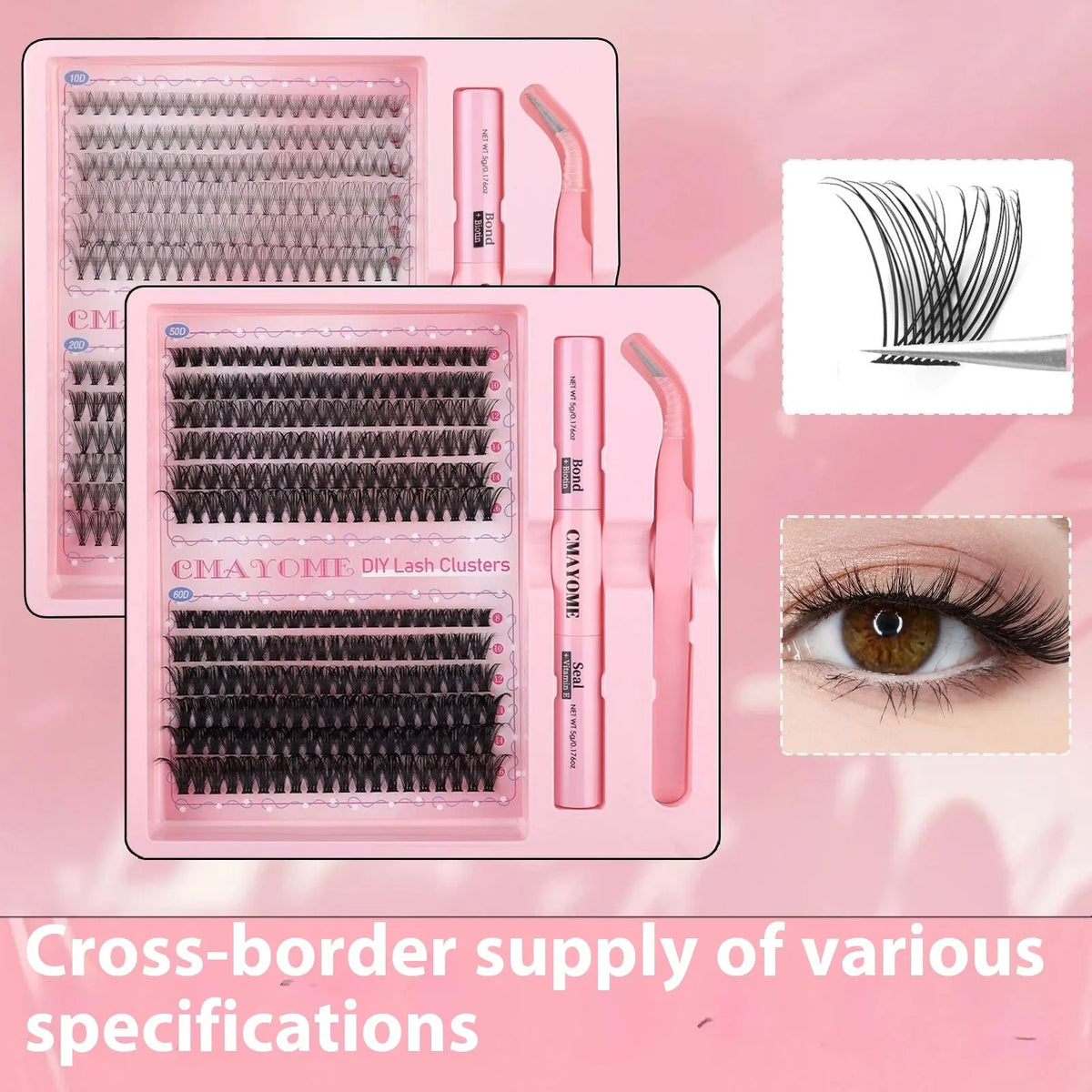 DIY single cluster artificial fibre false eyelashes in natural thick mixed split type design