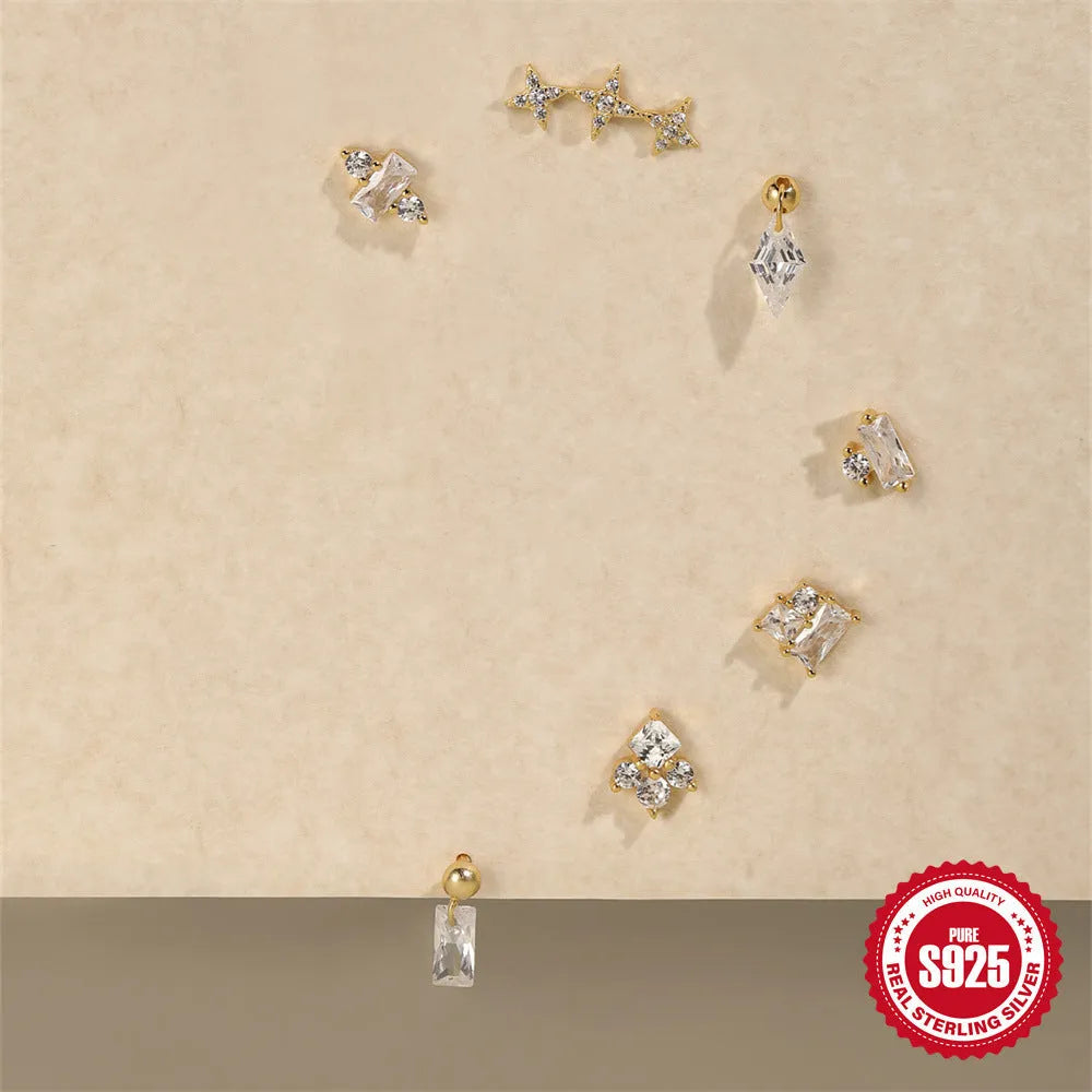 Close-up of a golden floral stud earring with a square gravel texture, made from S925 sterling silver.