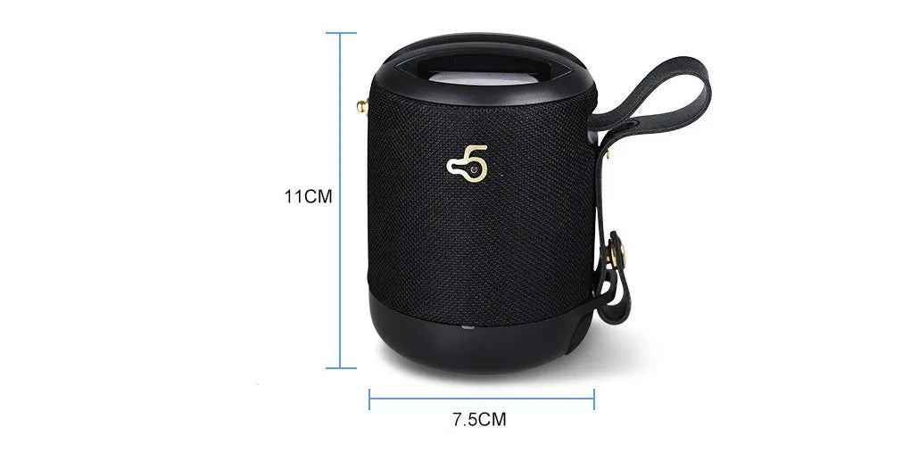 Waterproof portable bluetooth speaker in black with carrying strap