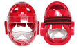 Karate training helmet for head protection, shown in blue colour.