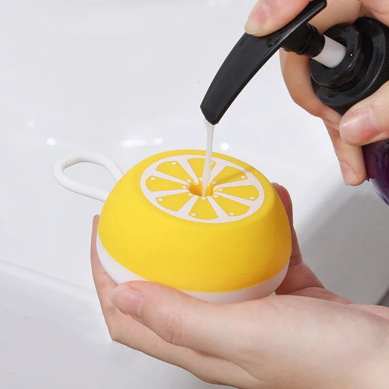 Yellow silicone pet bath brush with massage head and comb for dogs and cats