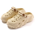 Men's khaki outdoor summer slippers with hollow-out design on an EVA sole.