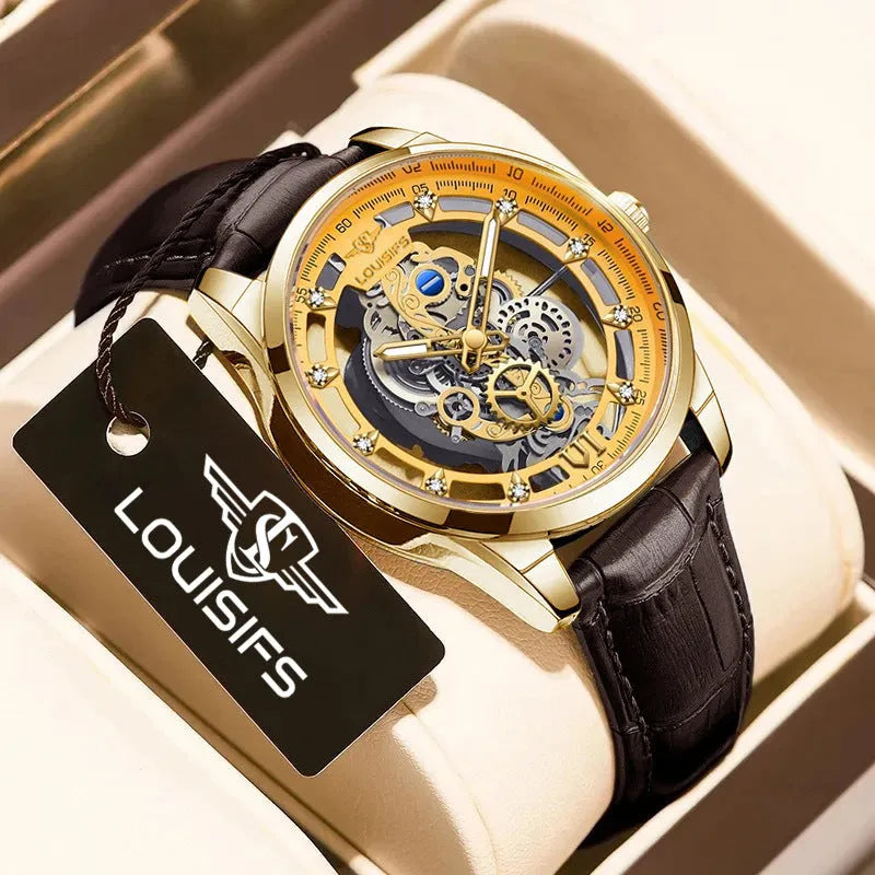 Swiss quartz men's watch with double-sided hollow movement in business style