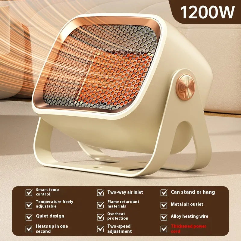 White PTC ceramic desktop electric heater with rotatable base and push-button controls