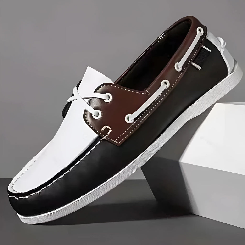 Men's British style casual breathable shoes in artificial PU, showing round toe and flat heel design.