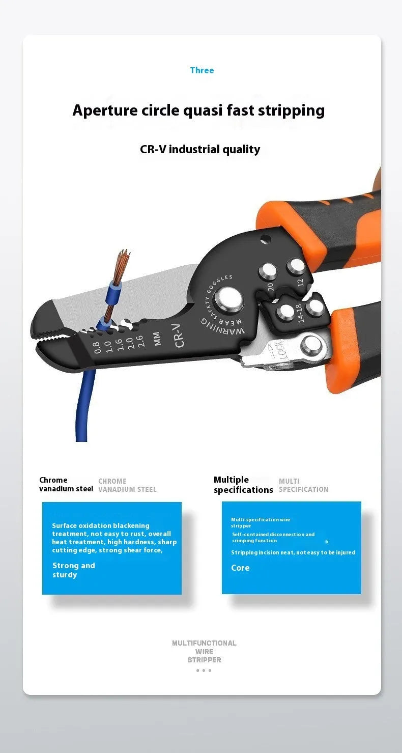 Automatic wire stripping pliers with high-carbon steel blades for electrical work