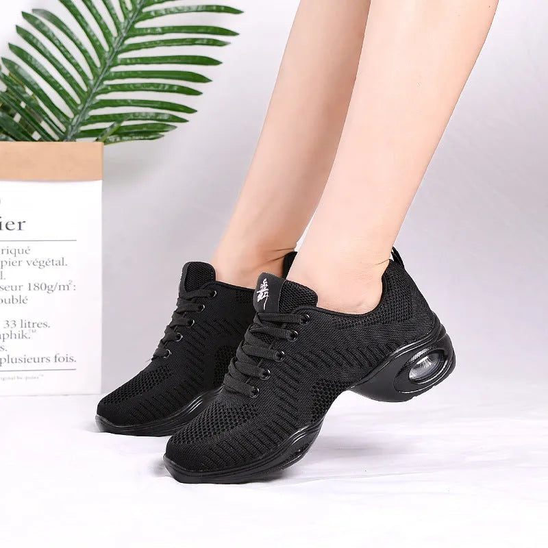 Women's breathable dance shoes with fly woven mesh upper and PU sole in multiple colour options