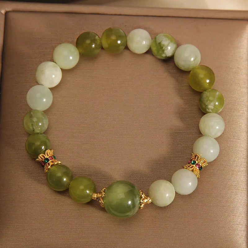 Xiuyan jade green women's bracelet with original design on wrist
