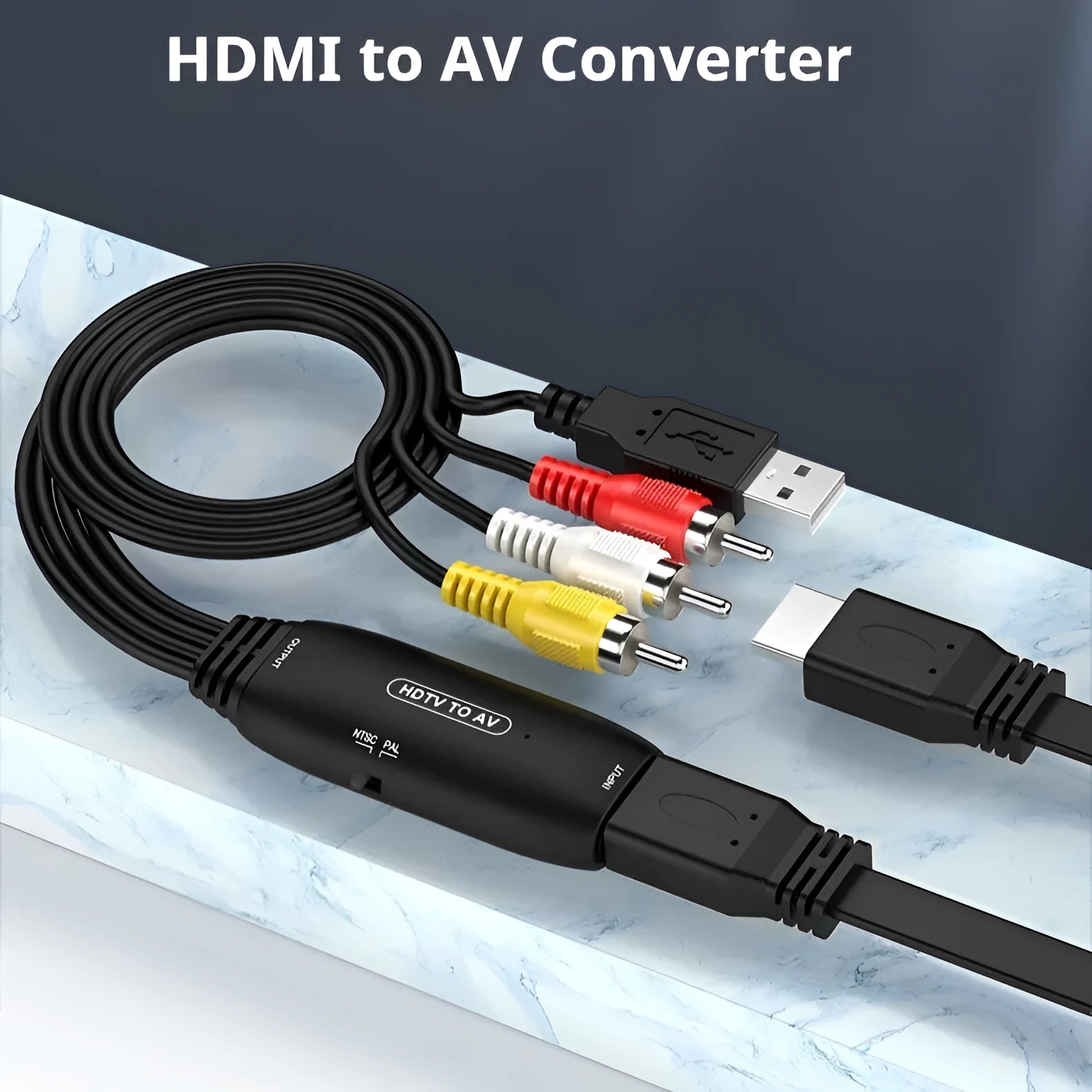 HDMI to AV converter adapter cable with 110cm length for 1080p video signal transfer