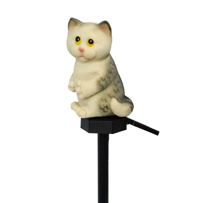 Brown resin cat-shaped solar lawn light with ground spike for garden lighting