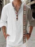Men's digital bamboo linen patterned Hawaiian shirt with stripes and long sleeves