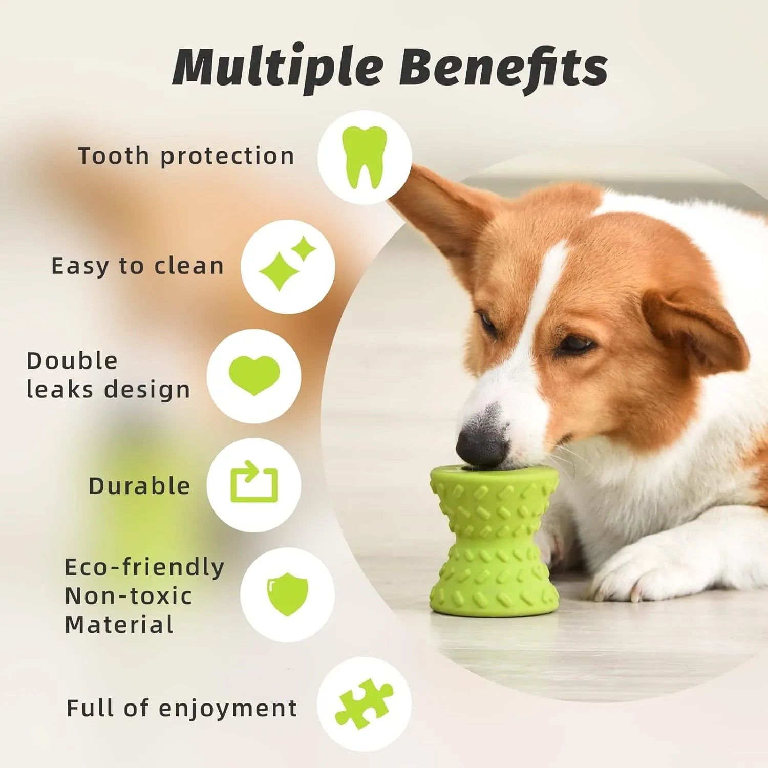 Blue natural rubber treat dispensing dog bone toy with hollow design and food leakage holes
