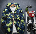 Men's camouflage hooded jacket with luminous zipper, available in multiple colours and sizes M to 5XL