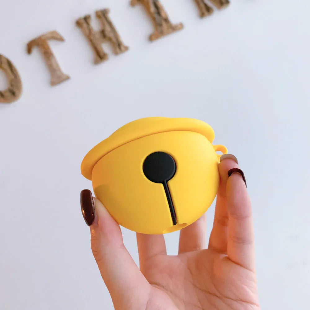 Yellow silicone AirPods case with attached bell for 1st and 2nd generation charging cases