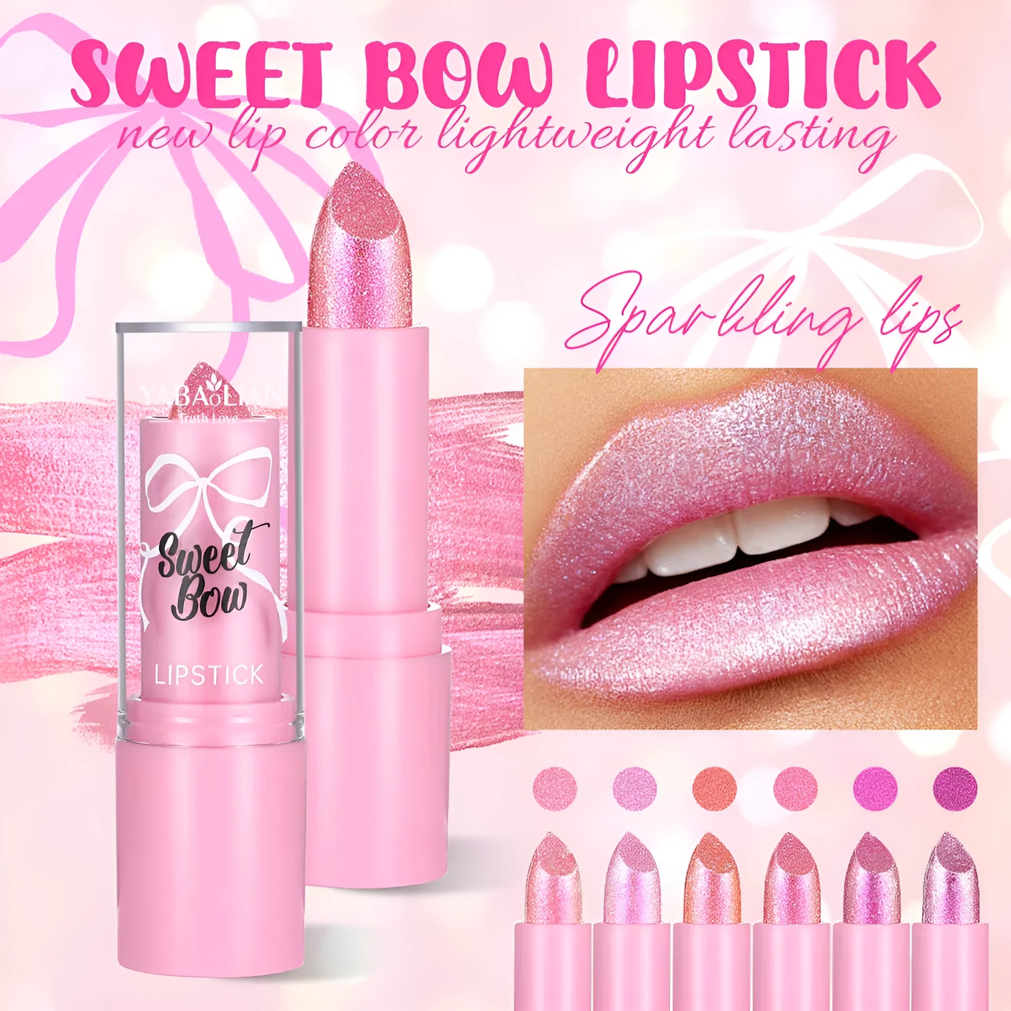 Starlight Diamond series lipstick with sweetheart bow design in six colour options for universal skin types