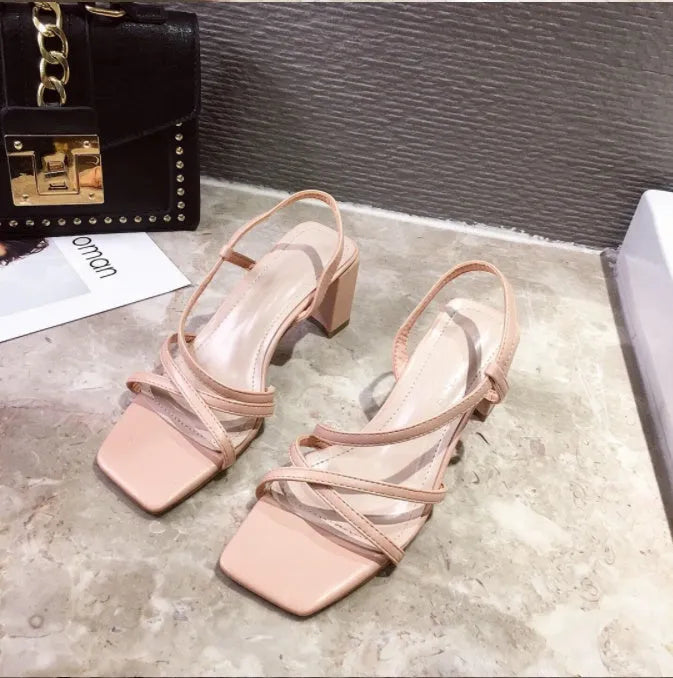 Women's thick heel Roman sandals in white, pink, or apricot with 8cm+ platform