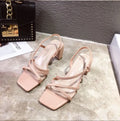 Women's thick heel Roman sandals in white, pink, or apricot with 8cm+ platform