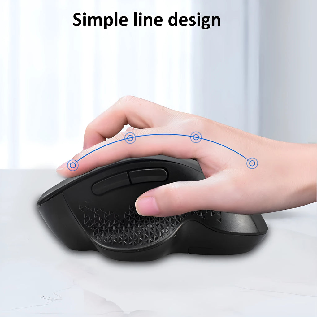 Grey and black self-charging wireless optical mouse for laptop computers with USB receiver and charging cable.