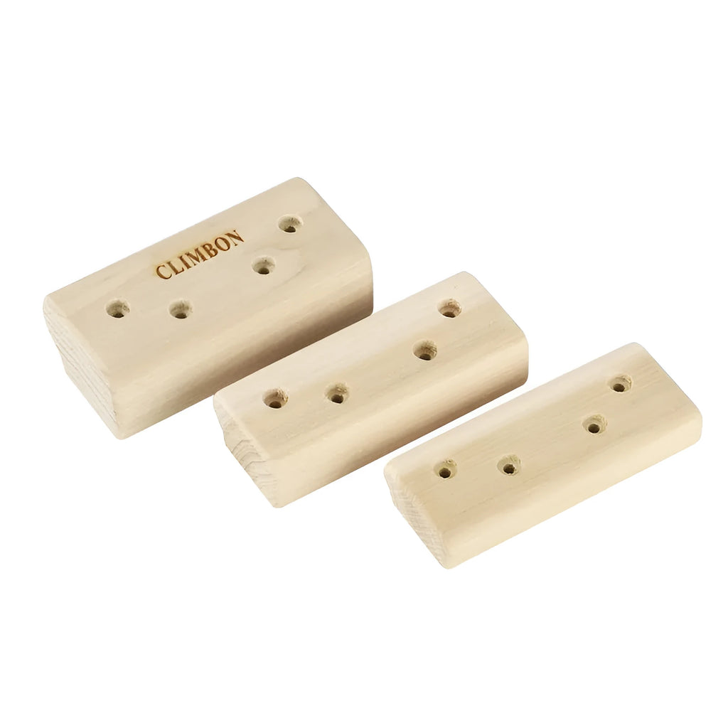 Set of three solid wood grip training finger boards in 12cm, 40cm, and 50cm lengths