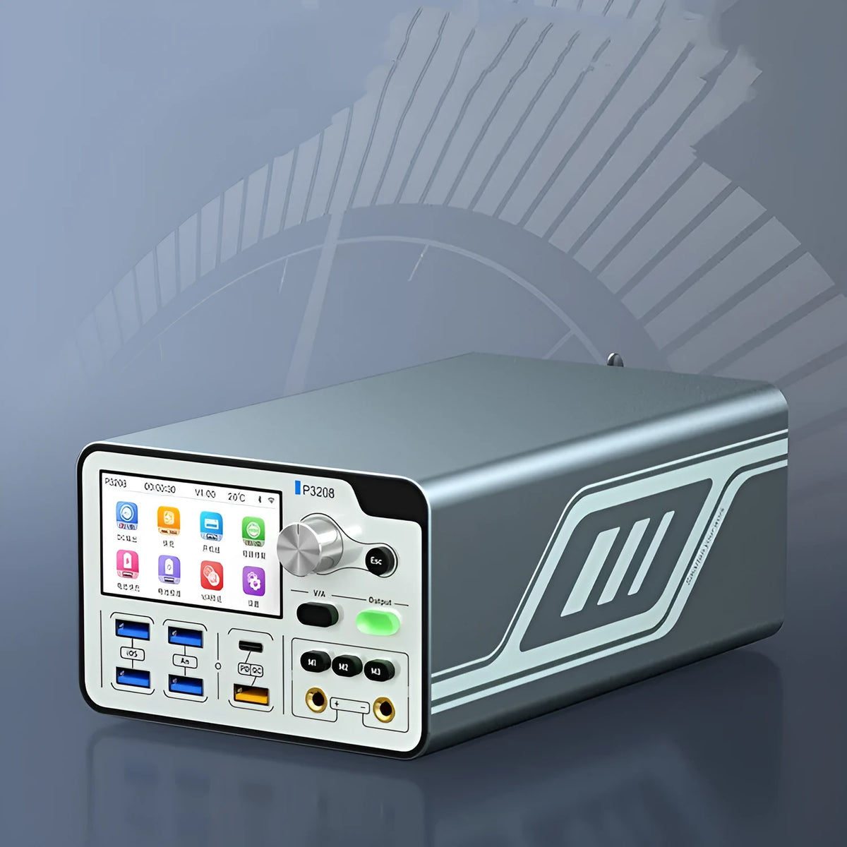 320W smart voltage regulator power meter with 3.0-inch IPS display showing current readings