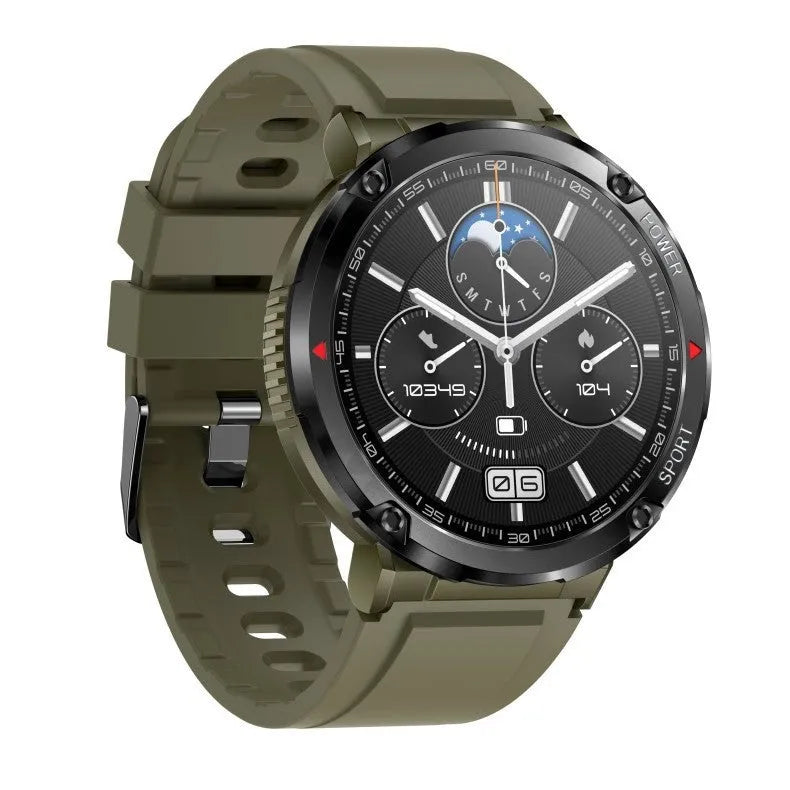 T30 Smart Watch with black silicone strap showing 52mm IPS screen displaying time and heart rate