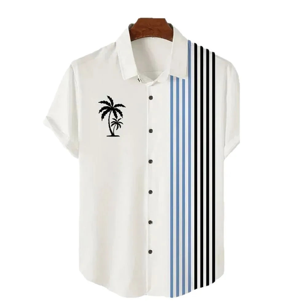 Hawaiian men's shirt with 3D printed colour pattern and short sleeves