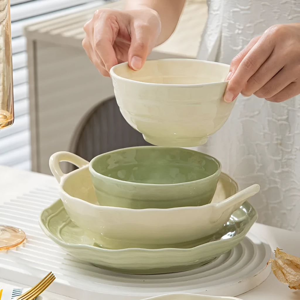 Seven-piece solid colour ceramic tableware set in box with Japanese minimalist design