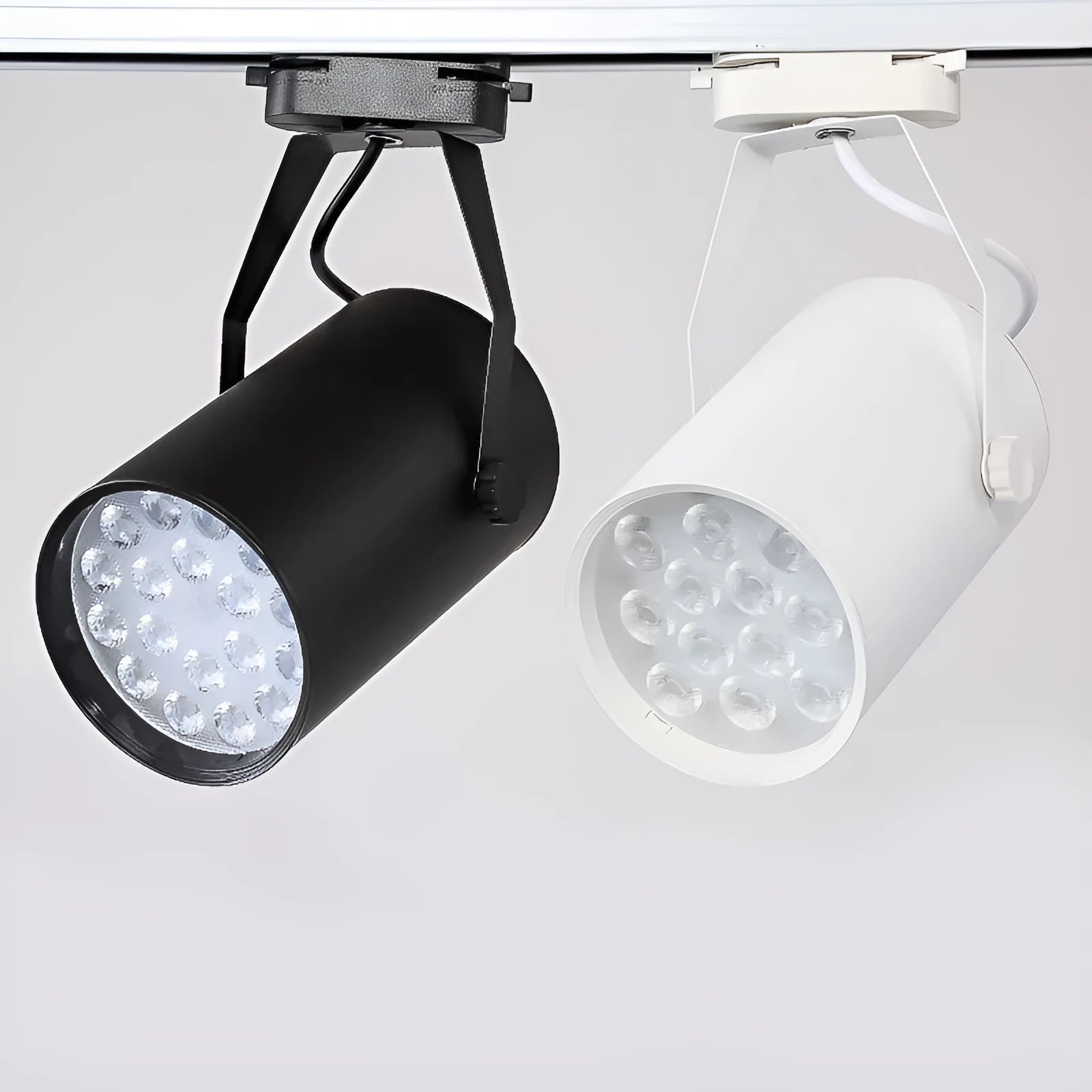 LED track spotlight with aluminium shell in retail setting showing adjustable positioning