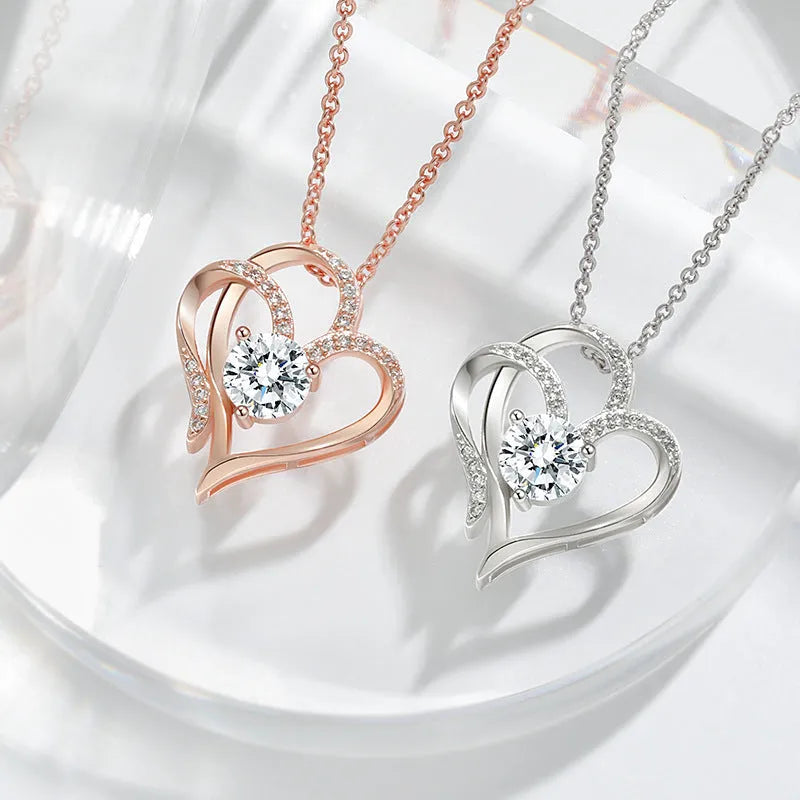 Women's heart-shaped silver necklace in 925 sterling silver with plating options