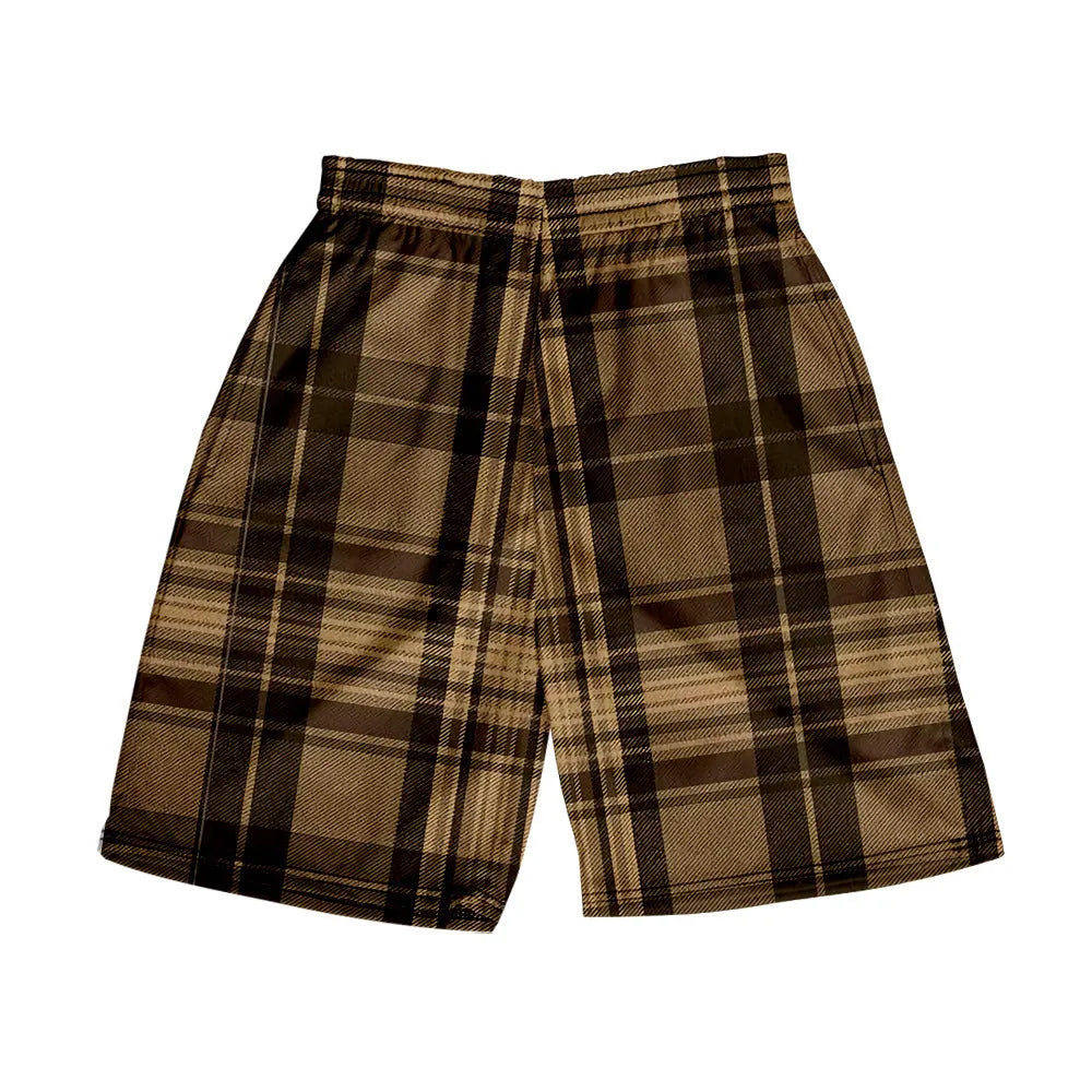 Men's plaid pattern shorts with elastic waistband in straight leg design for casual wear