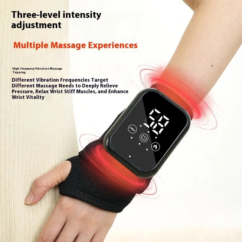 Black electric heating ankle sleeve wrapped around ankle showing heating element placement.