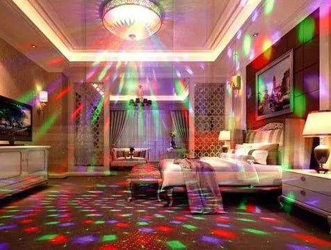 LED laser magic fan projection lamp in black or white with green and red laser effects