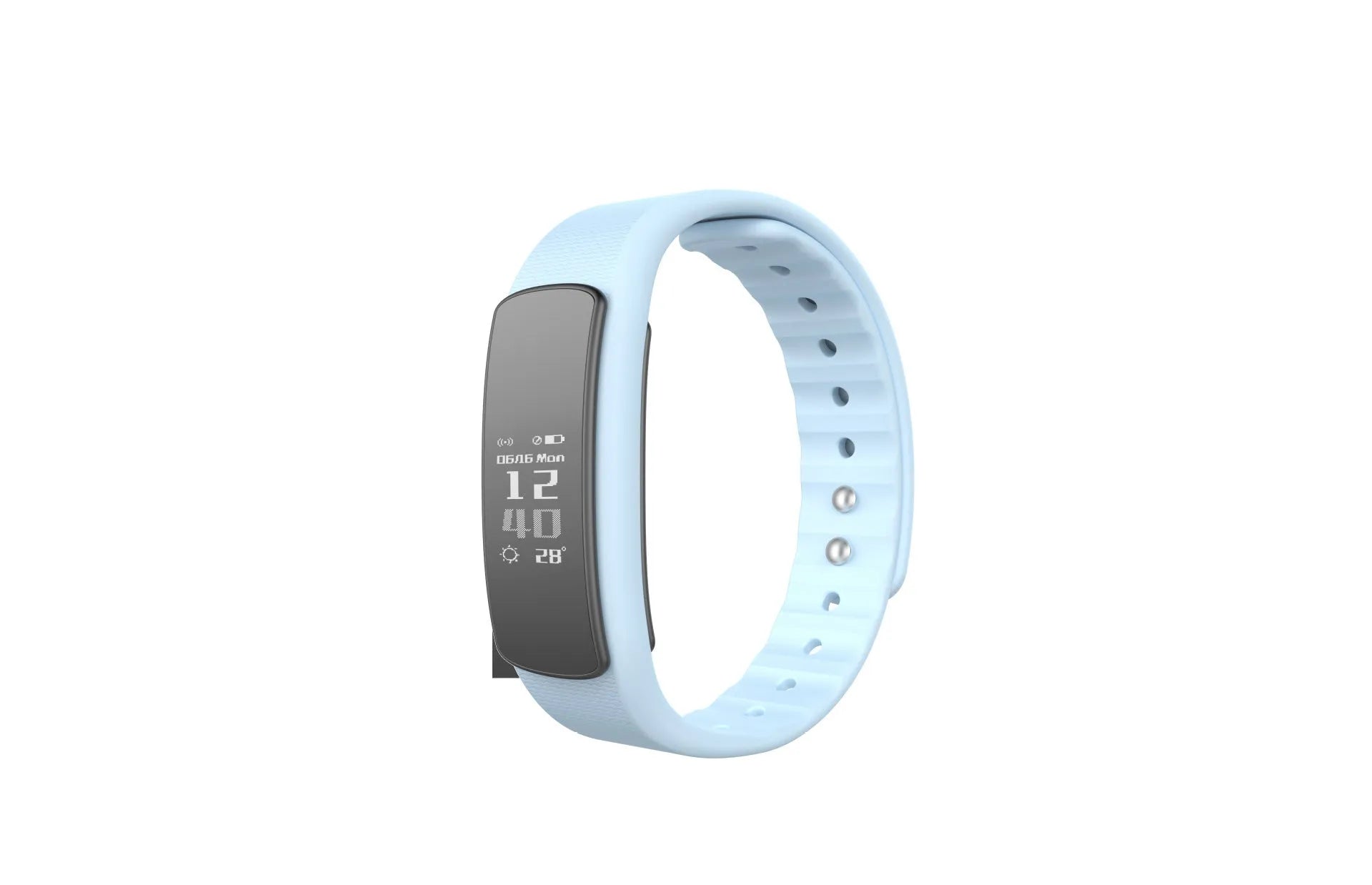 I6 smart sports bracelet in black or green on a wrist, showing its 0.96-inch screen and TPU band.