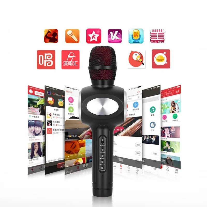 Yaerjia E108 mobile singing microphone in black, gold, or pink colour with smartphone connectivity