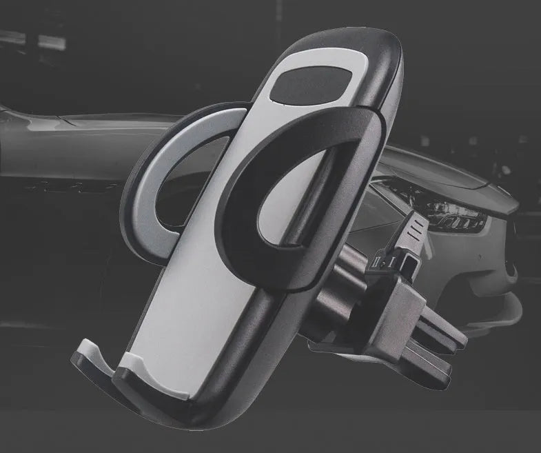 Black car air vent mobile phone holder mounted on vehicle air conditioning outlet