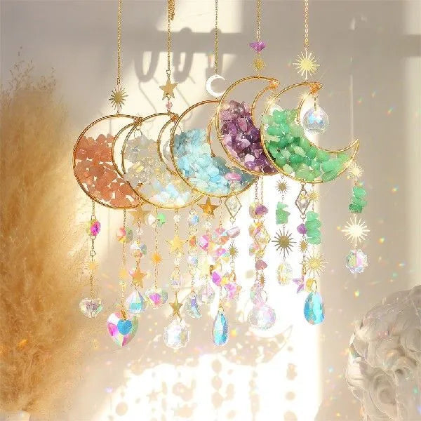 Moon-shaped K9 crystal car pendant hanging from rear view mirror with 420mm length