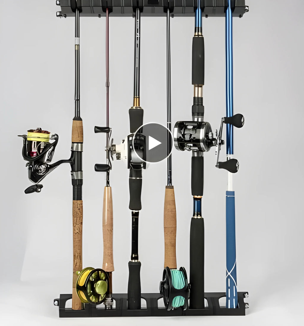 Black wall-mounted fishing rod rack made from ABS and EVA, 41.5cm long, 6.1cm wide, for Luya rod storage