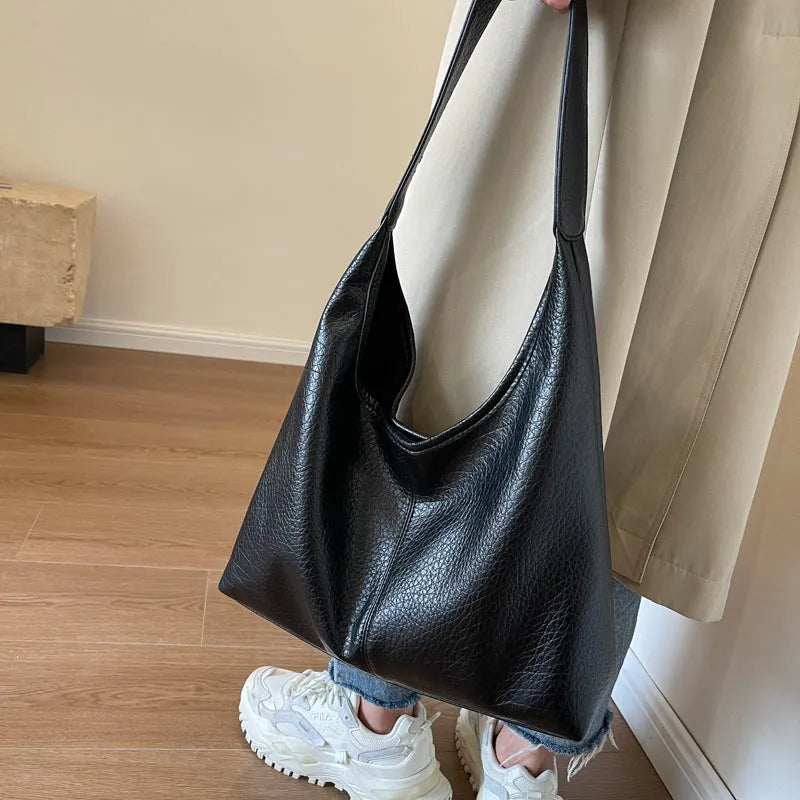 2Pcs women's large capacity PU shoulder bag set with small wallet in beige, black, apricot, brown, coffee, or khaki