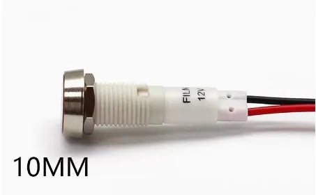 10mm stainless steel bezel indicator light with coloured plastic lens and attached wire