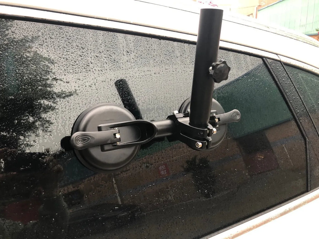 Black car sucker base flagpole mount with round rubber disc for vehicle glass